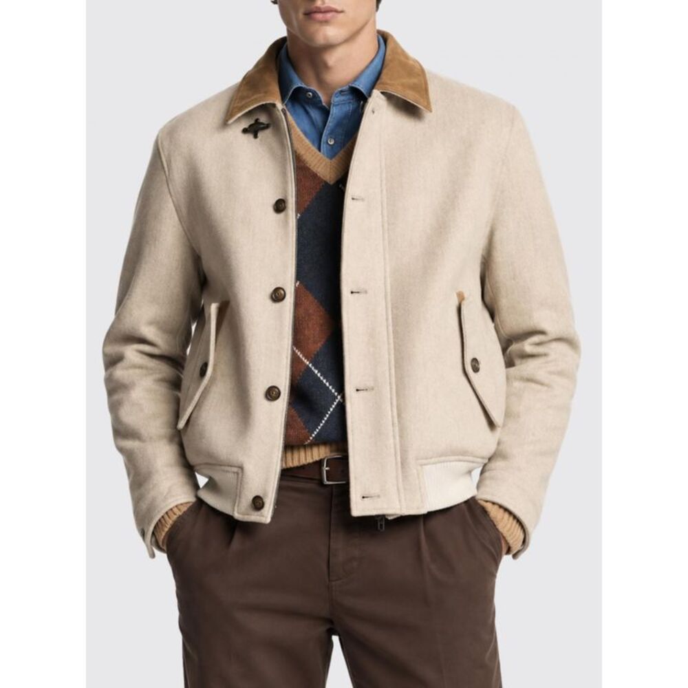 Fay Men Shirt-Style Cotton-Blend Bomber Jacket By Fay With Corduroy Collar